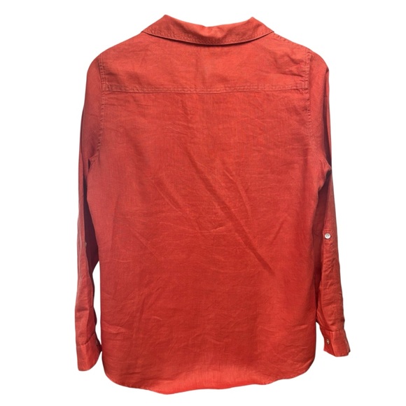Tahari 100% Linen Coral Button Up Women’s M Shirt w/Rolled Sleeve - Picture 4 of 7